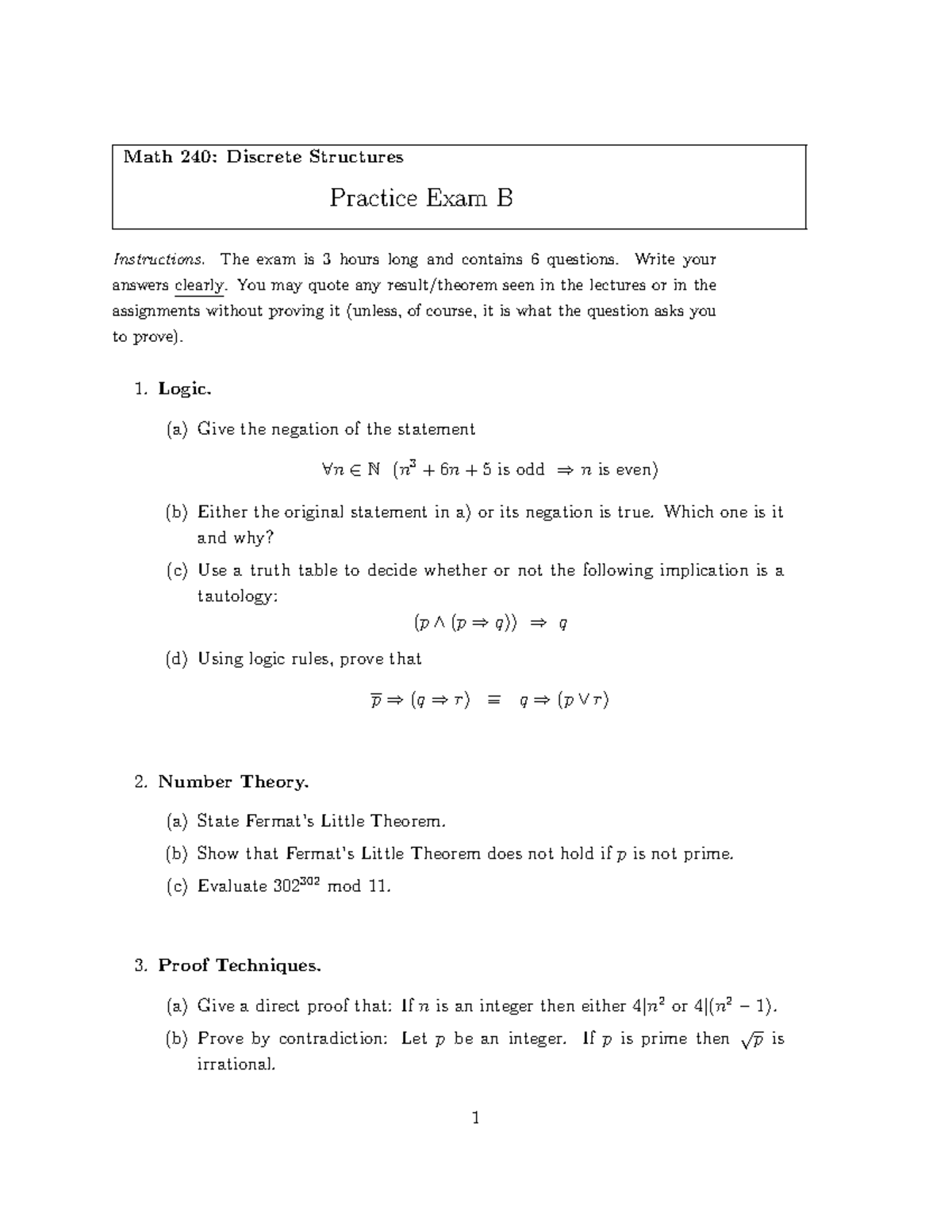 Practice-Final Exam-B - Math 240: Discrete Structures Practice Exam B ...