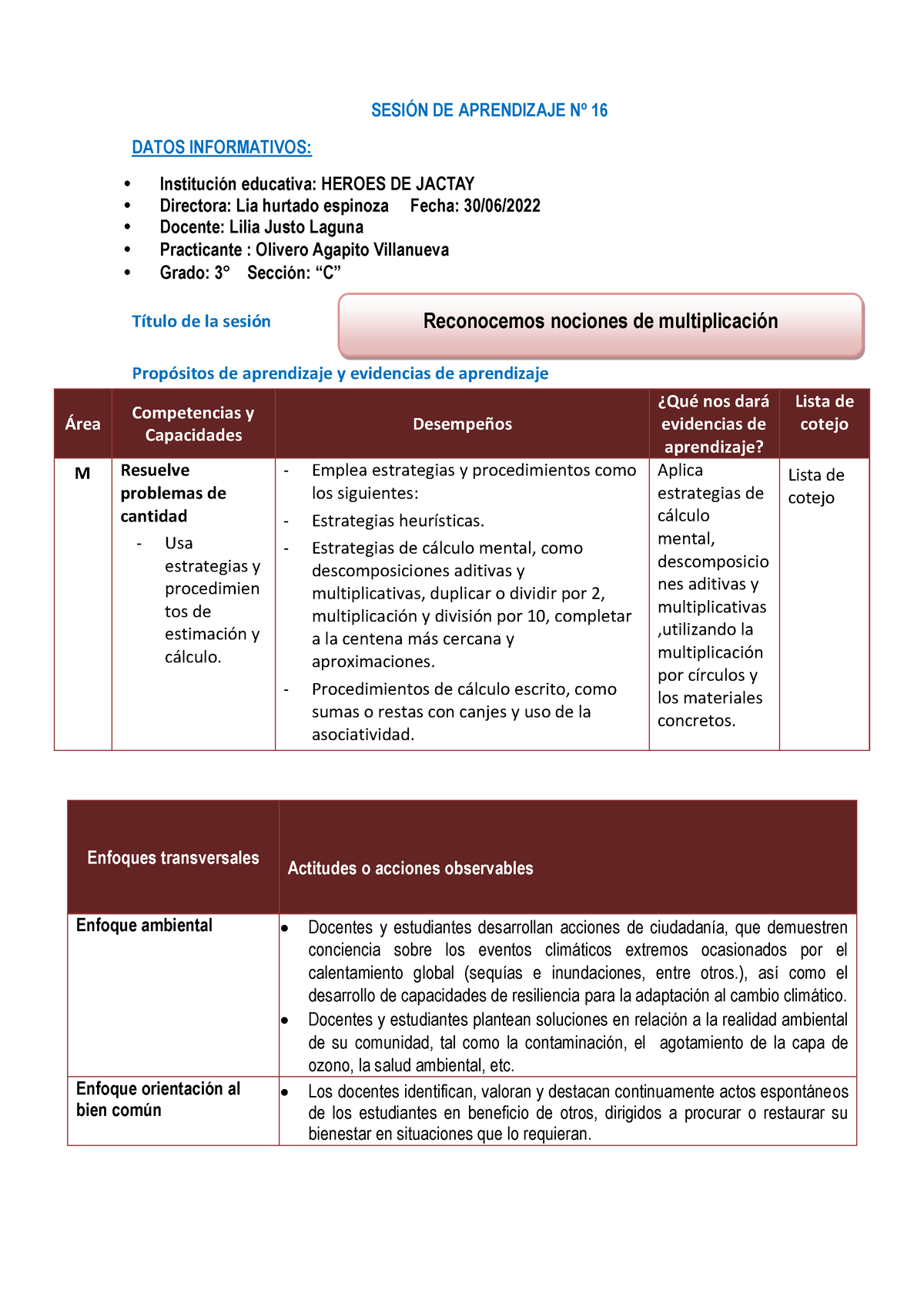 Sesión DE Aprendizaje Nº 16 Matematica - SESI”N DE APRENDIZAJE N∫ 16 ...