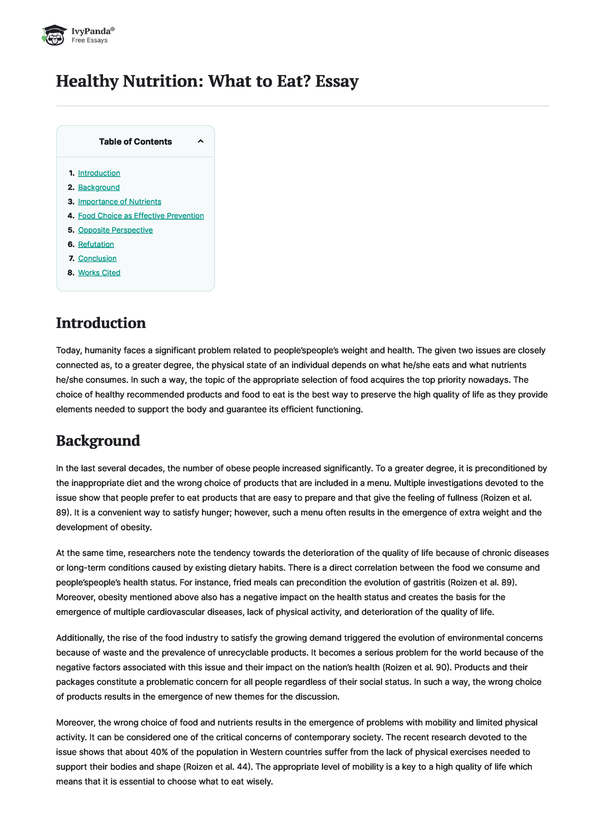 what is more important taste or nutrition essay