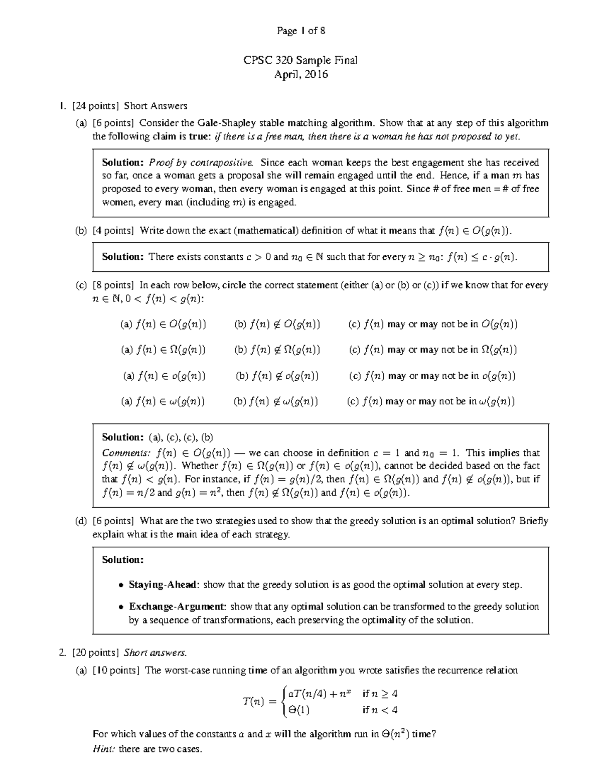 320 2016 final sample solutions - CPSC 320 Sample Final April, 2016 [24 ...