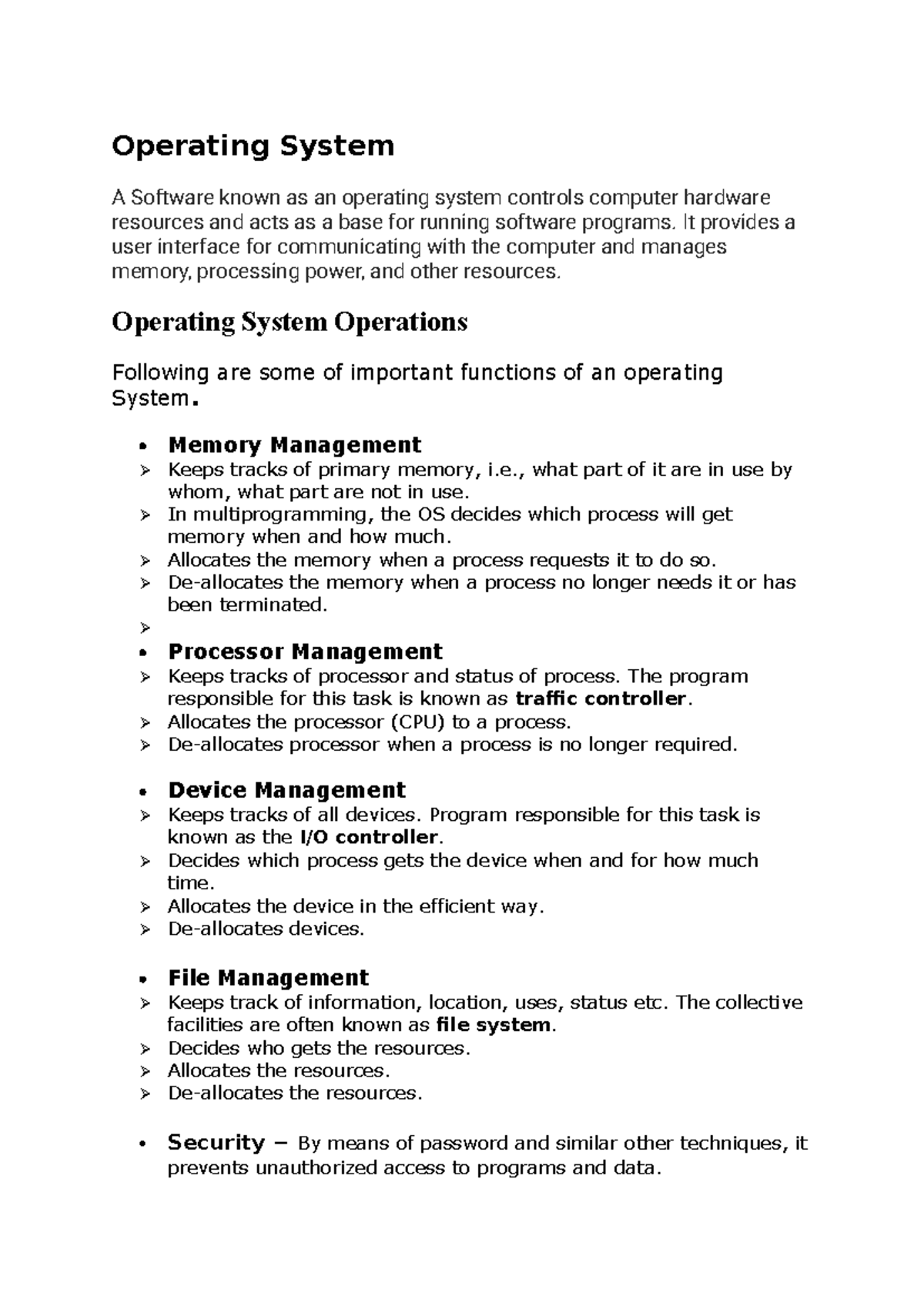 Os notes prep - Operating System A Software known as an operating ...