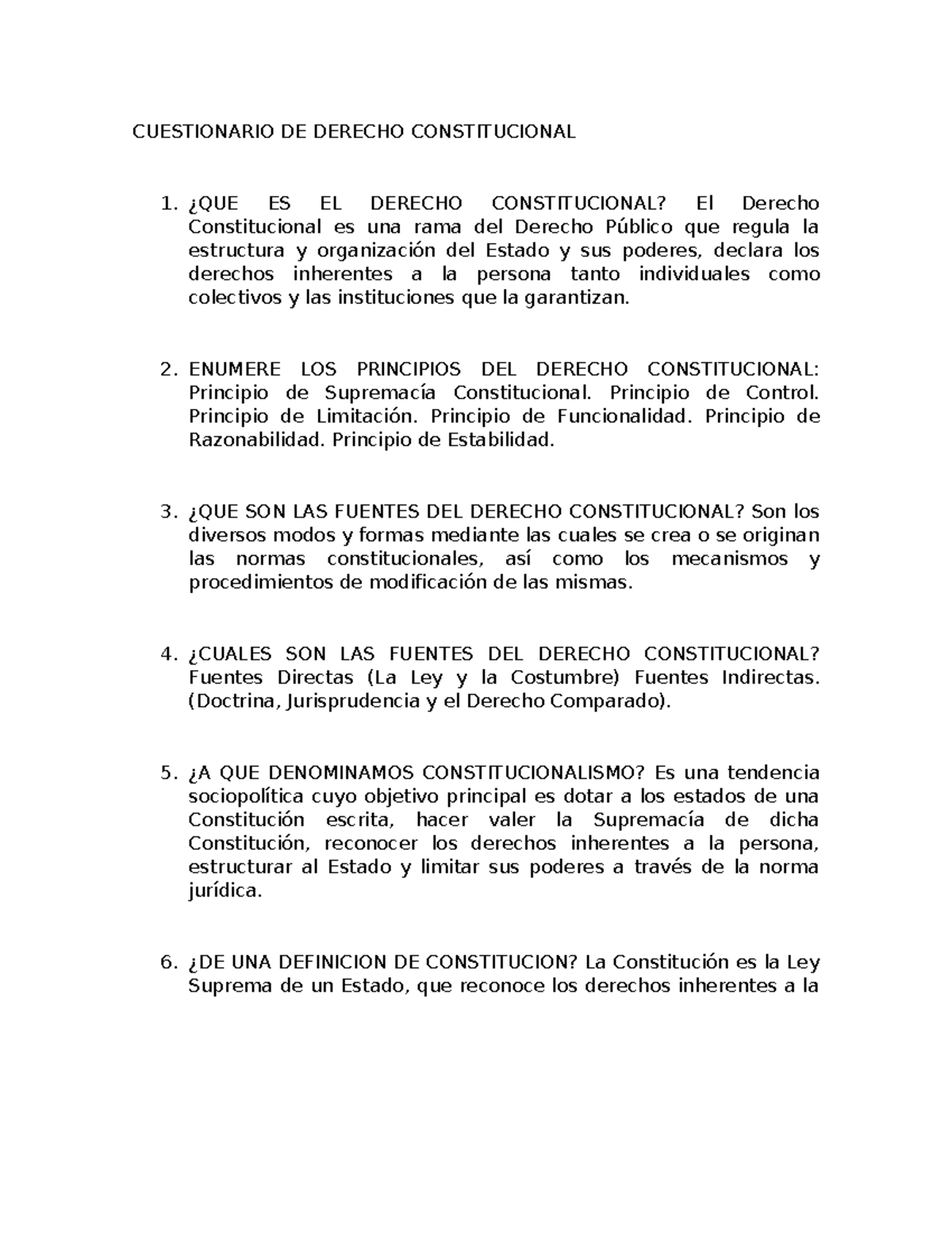Cuestionario Constitucional - CUESTIONARIO DE DERECHO CONSTITUCIONAL ...