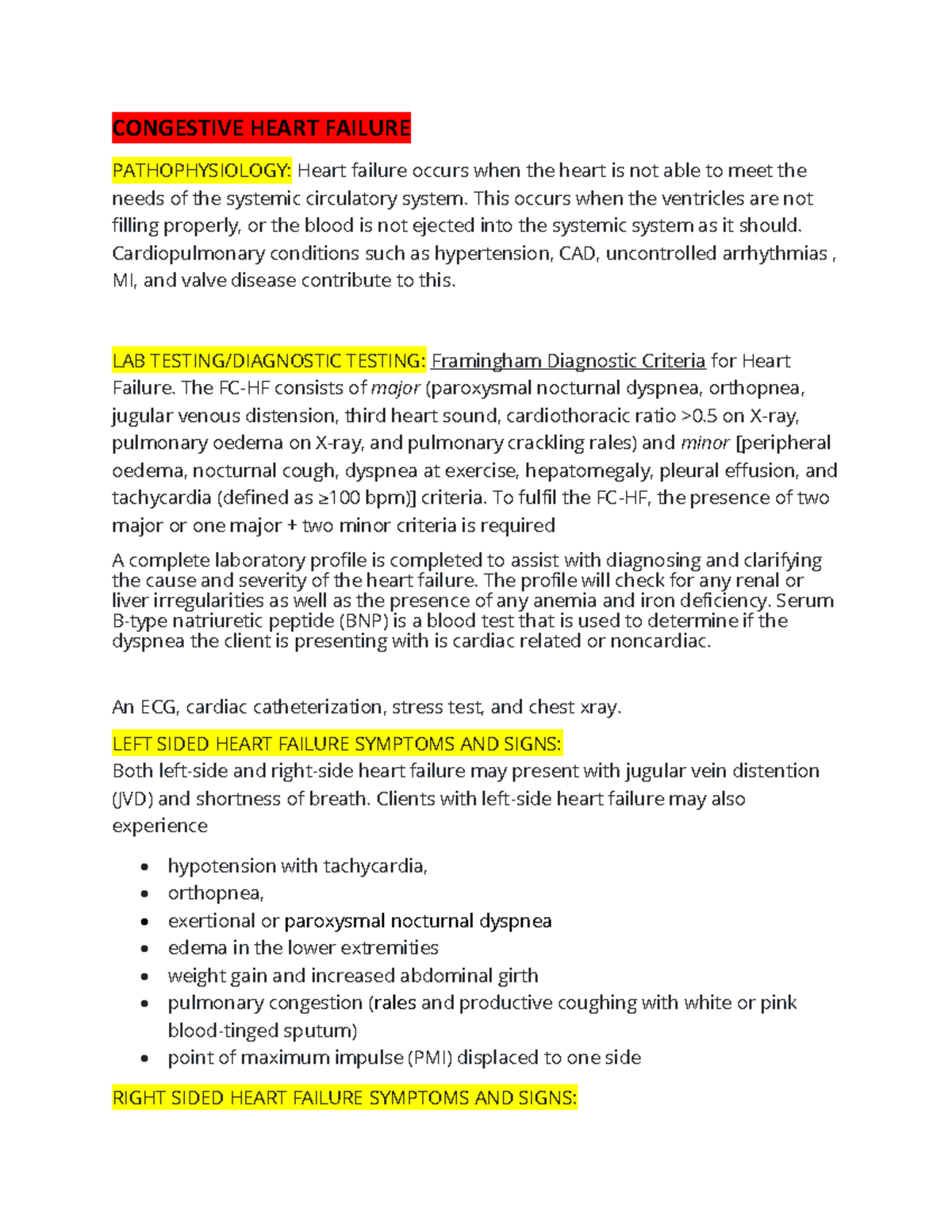 Cardio Notes - CONGESTIVE HEART FAILURE PATHOPHYSIOLOGY: Heart failure ...