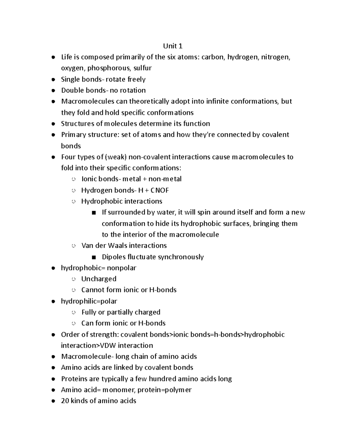 Bio midterm study guide Unit 1 Life is composed primarily of the six