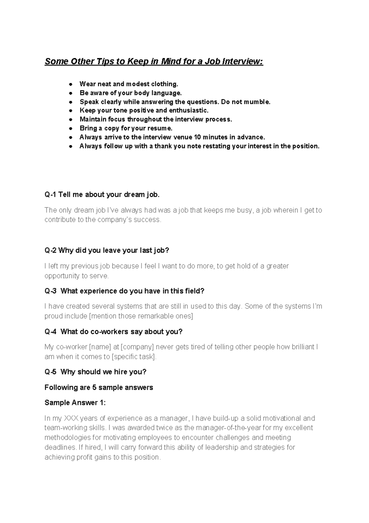 Interview Tips To Keep In Mind - Some Other Tips to Keep in Mind for a ...