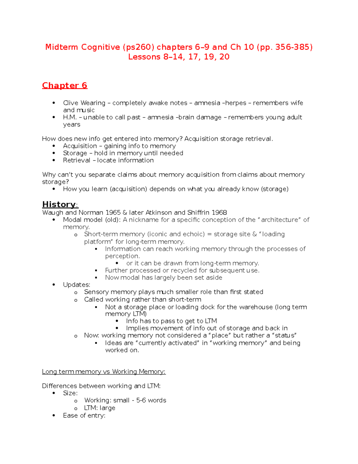 Chapter 6 - Lecture notes 6 - Midterm Cognitive (ps260) chapters 6–9 ...