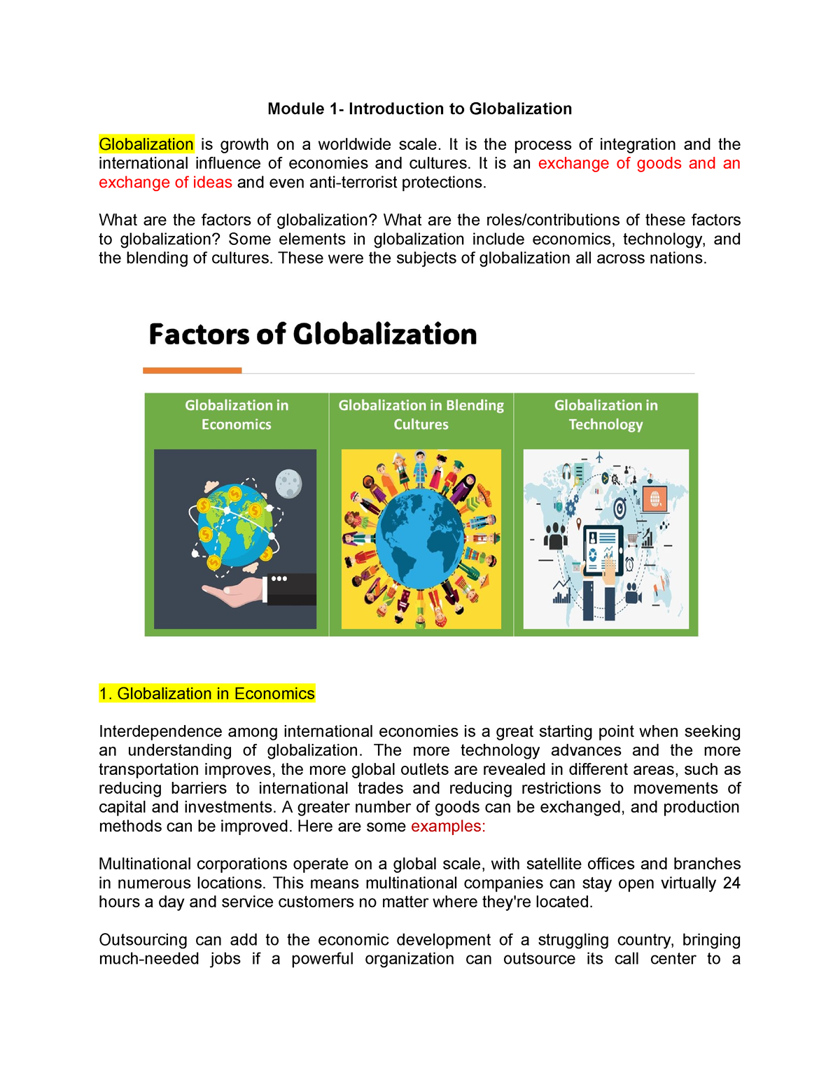 Review Module 1-6 - Module 1- Introduction To Globalization ...