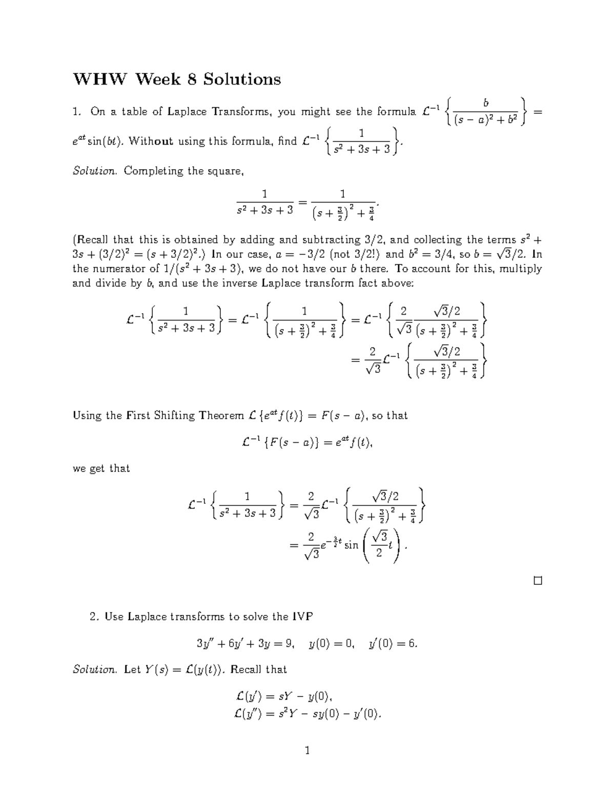 MTH256 ecampus WHW 8 Solutions-1 - WHW Week 8 Solutions On a table of ...
