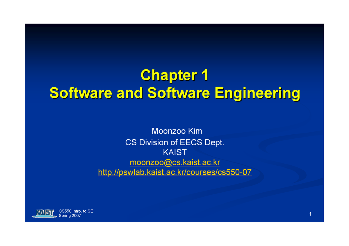 Intro To Software Engineering - CS550 Intro. To SE 1 Chapter 1 Chapter ...