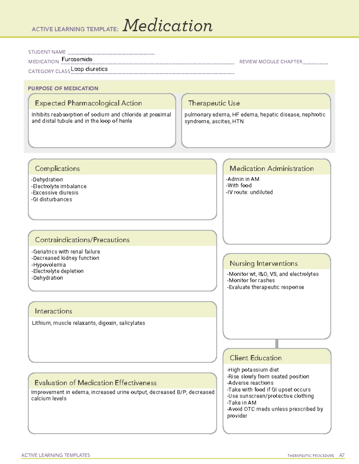 Furosemide - Med Template - Active Learning Templates Therapeutic 