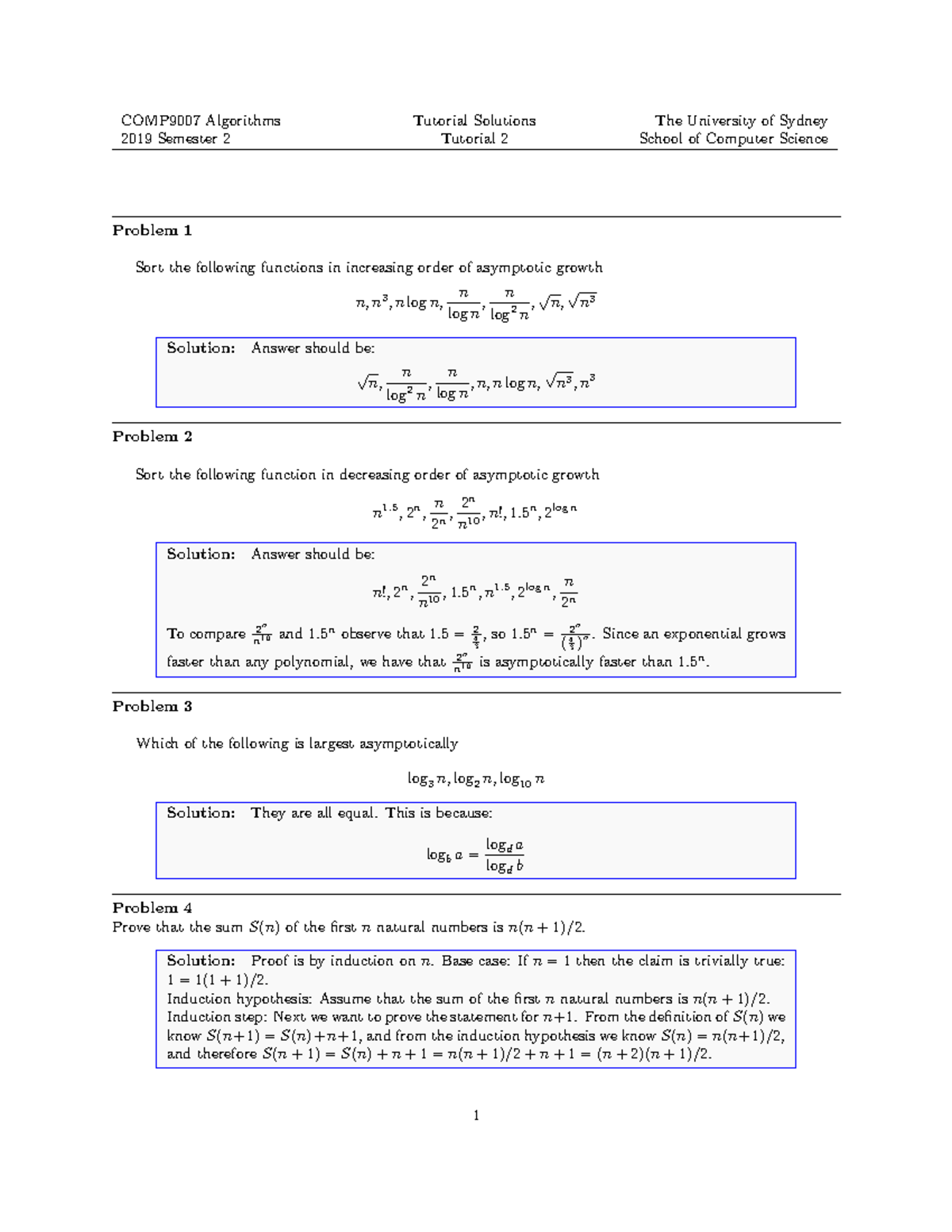 Tutorial & Solutions - Algorithms - COMP9007 Algorithms Tutorial ...