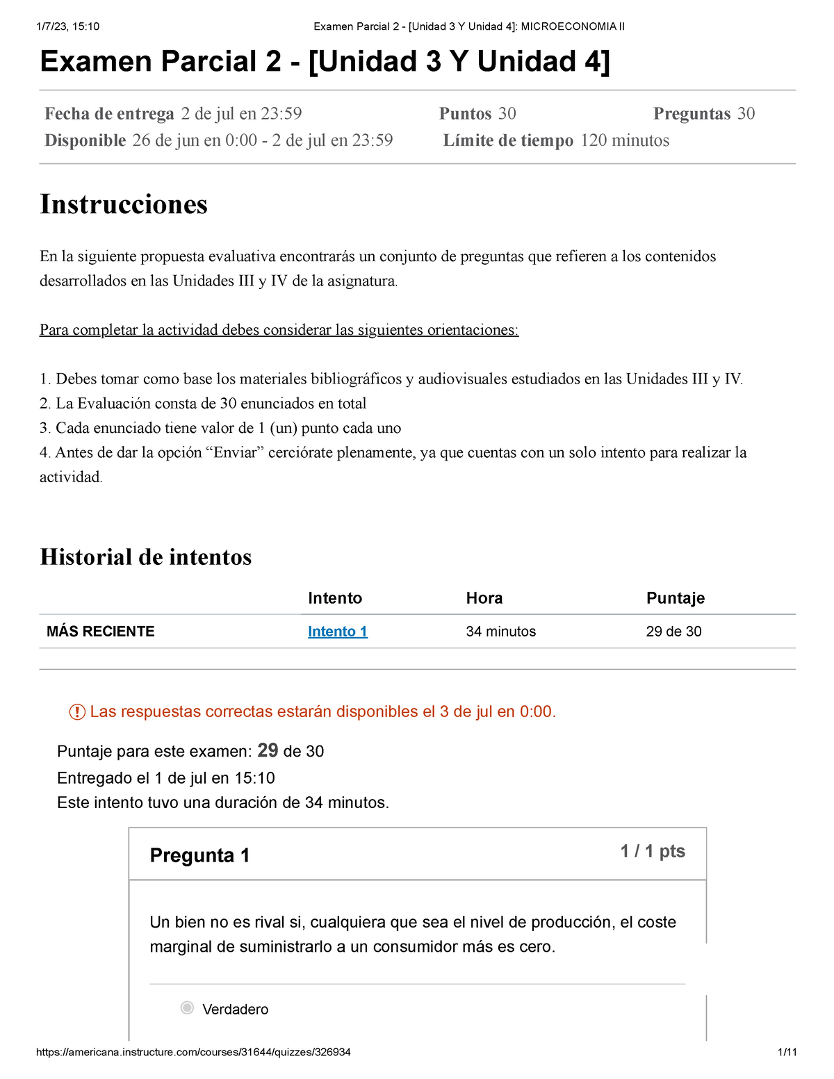 Examen Parcial 2 Unidad 3 Y Unidad 4 Microeconomia II - Examen Parcial ...