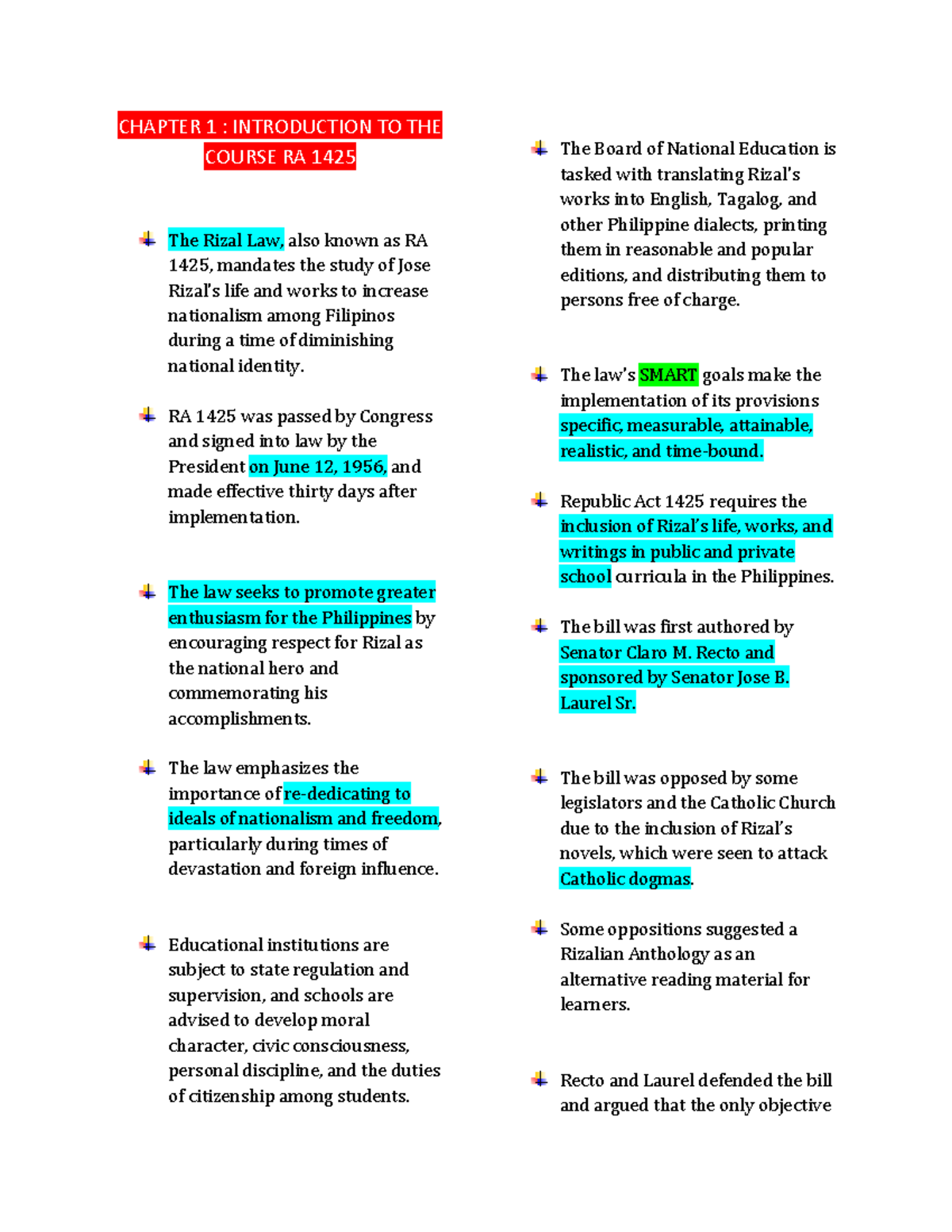 Rizal CHAP 1 to 5 - CHAPTER 1 : INTRODUCTION TO THE COURSE RA 1425 The ...