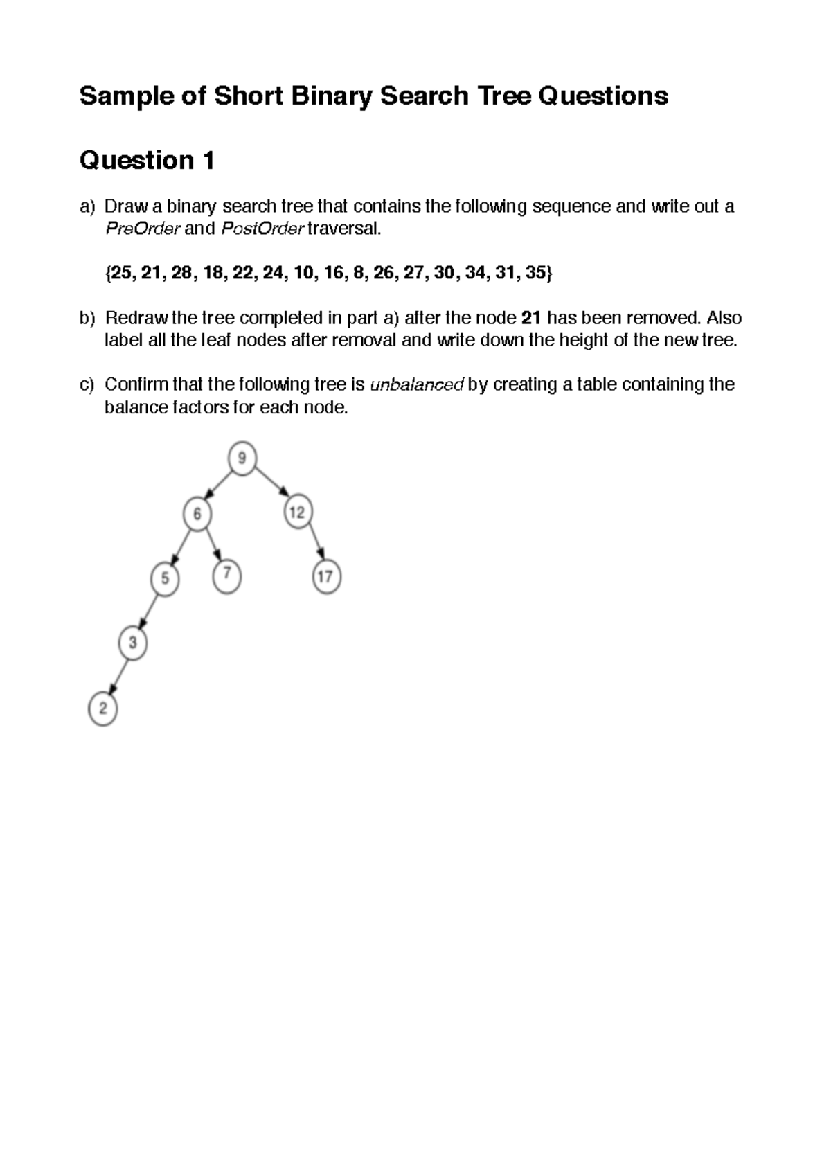 BST and Graph Questions - Sample of Short Binary Search Tree Questions ...