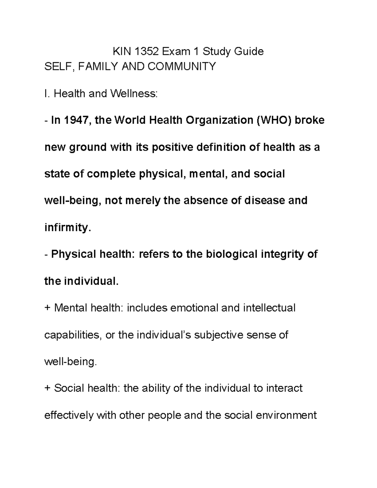 KIN 1352 Exam 1 Study Guide 2019 - KIN 1352 Exam 1 Study Guide SELF ...