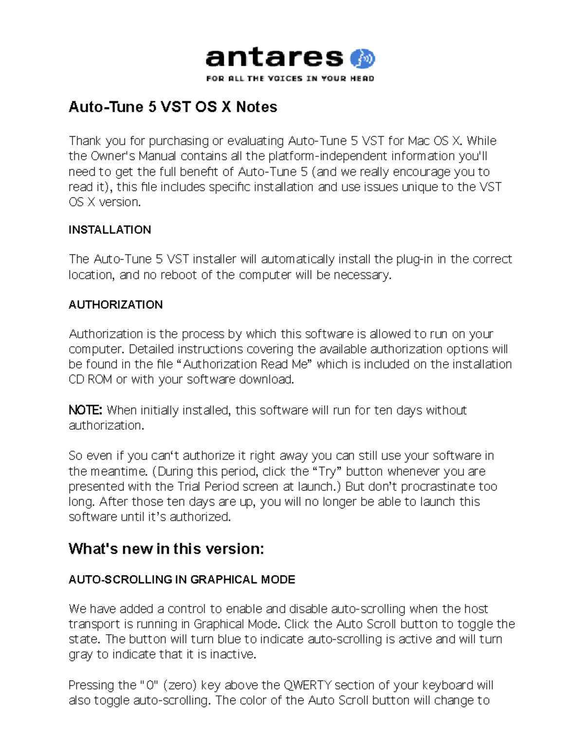 VST OS X Read Me - VST OS X Read Me - Auto-Tune 5 VST OS X Notes Thank ...