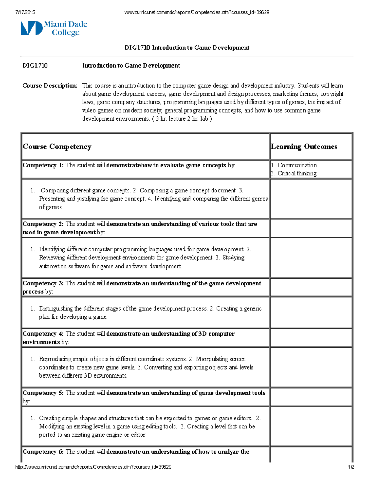 DIG1710 Introduction to Game Development - 7/17/2015 - Studocu