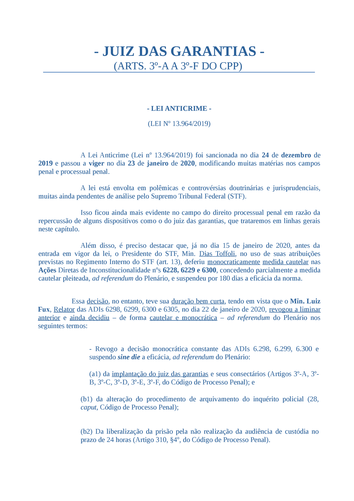 Juiz Das Garantias - Art. 3º-A Do CPP - Direito Processual Penal - UNIG ...