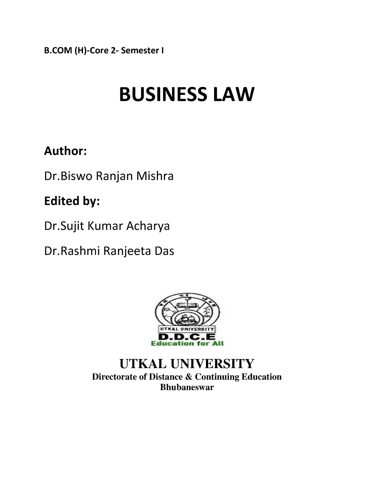 Core 2 - Business Law Full Sylabus - B (H)-Core 2- Semester I BUSINESS ...