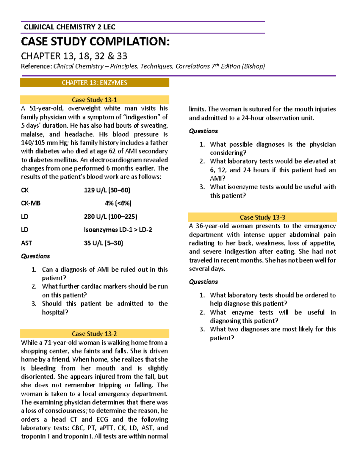 CASE- Study- Compilation - CASE STUDY COMPILATION: CHAPTER 13, 18, 32 ...