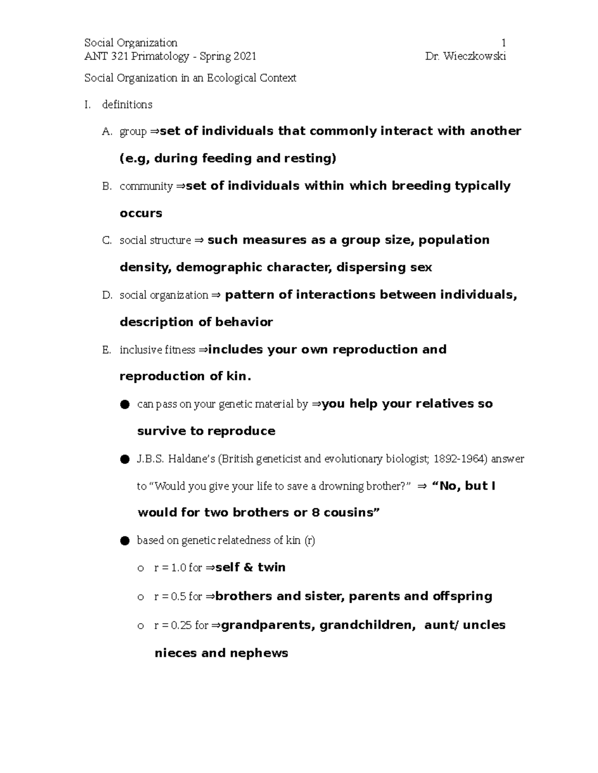 ANT 321 social org ANT 321 Primatology Spring 2021 Dr. Wieczkowski Social Organization in an