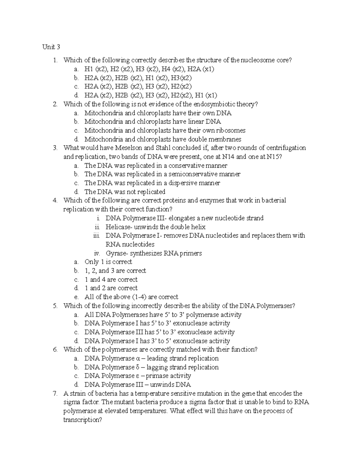 Final EXAM PART 2 - Unit 3 Which of the following correctly describes ...