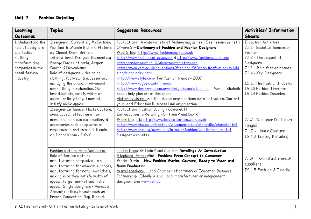 Unit 7 Scheme of work - this is all and this about the business ...