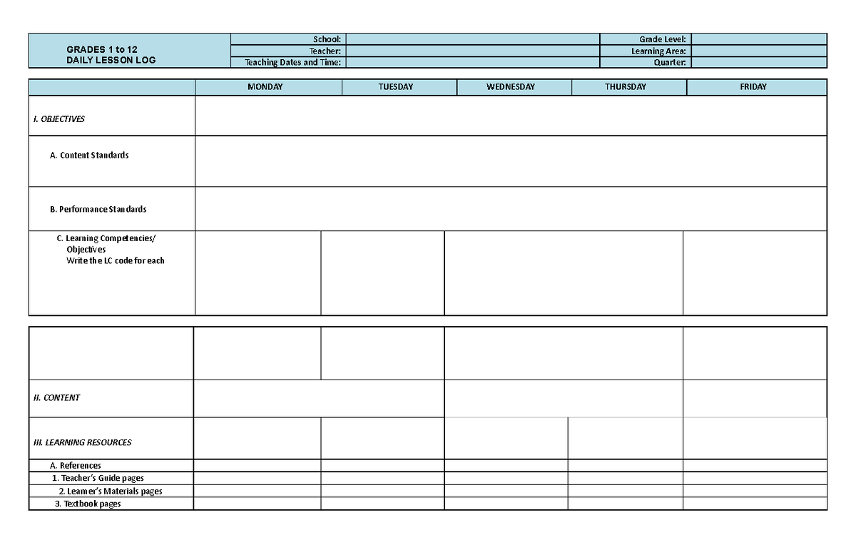 Dll - For Reference - Grades 1 To 12 Daily Lesson Log School: Grade 