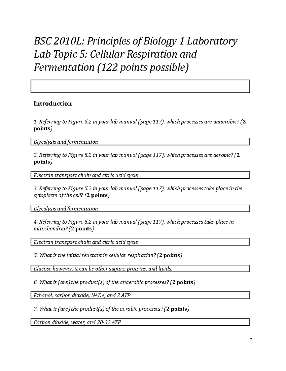 Bsc 2010 L Lab Topic 5 Report - BSC 2010L: Principles Of Biology 1 ...