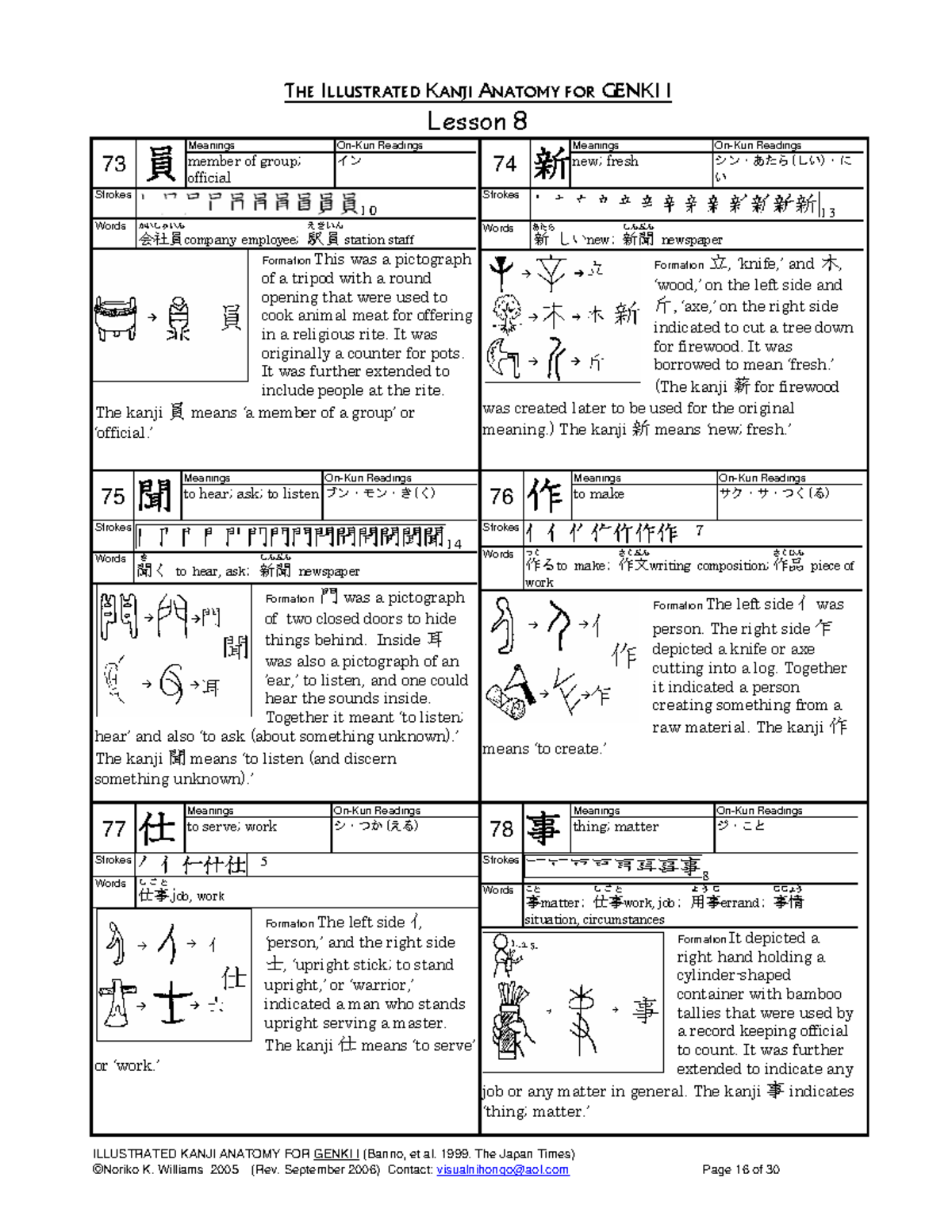 Kanj 73-86 - Summer Kanji 1/3 - THE ILLUSTRATED KANJI ANATOMY FOR GENKI ...