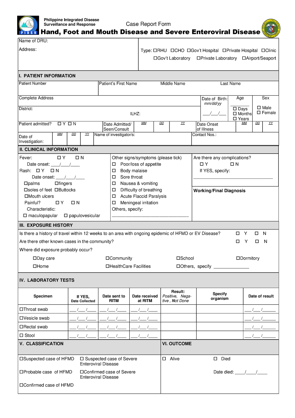 Pidsr MOP 3RD Edition Forms - ####### Philippine Integrated Disease ...