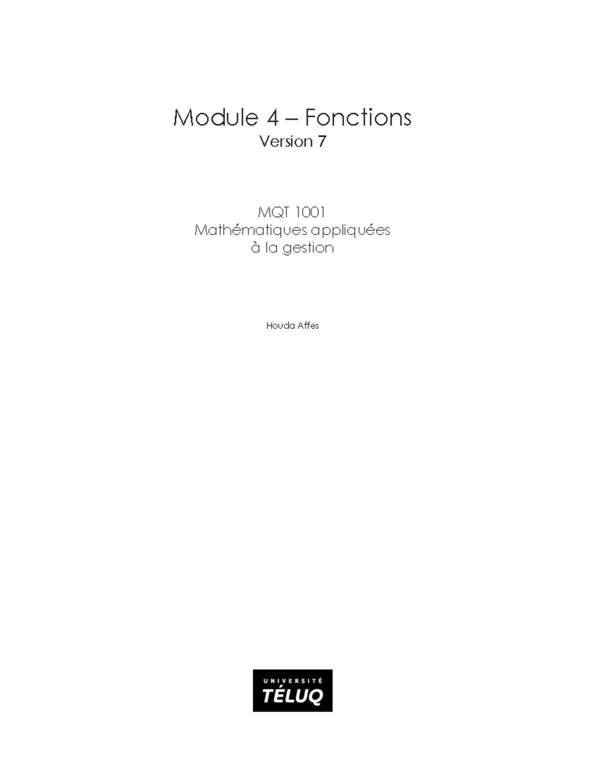 Module 4 - Note - Module 4 – Fonctions Version 7 MQT 1001 Mathématiques ...