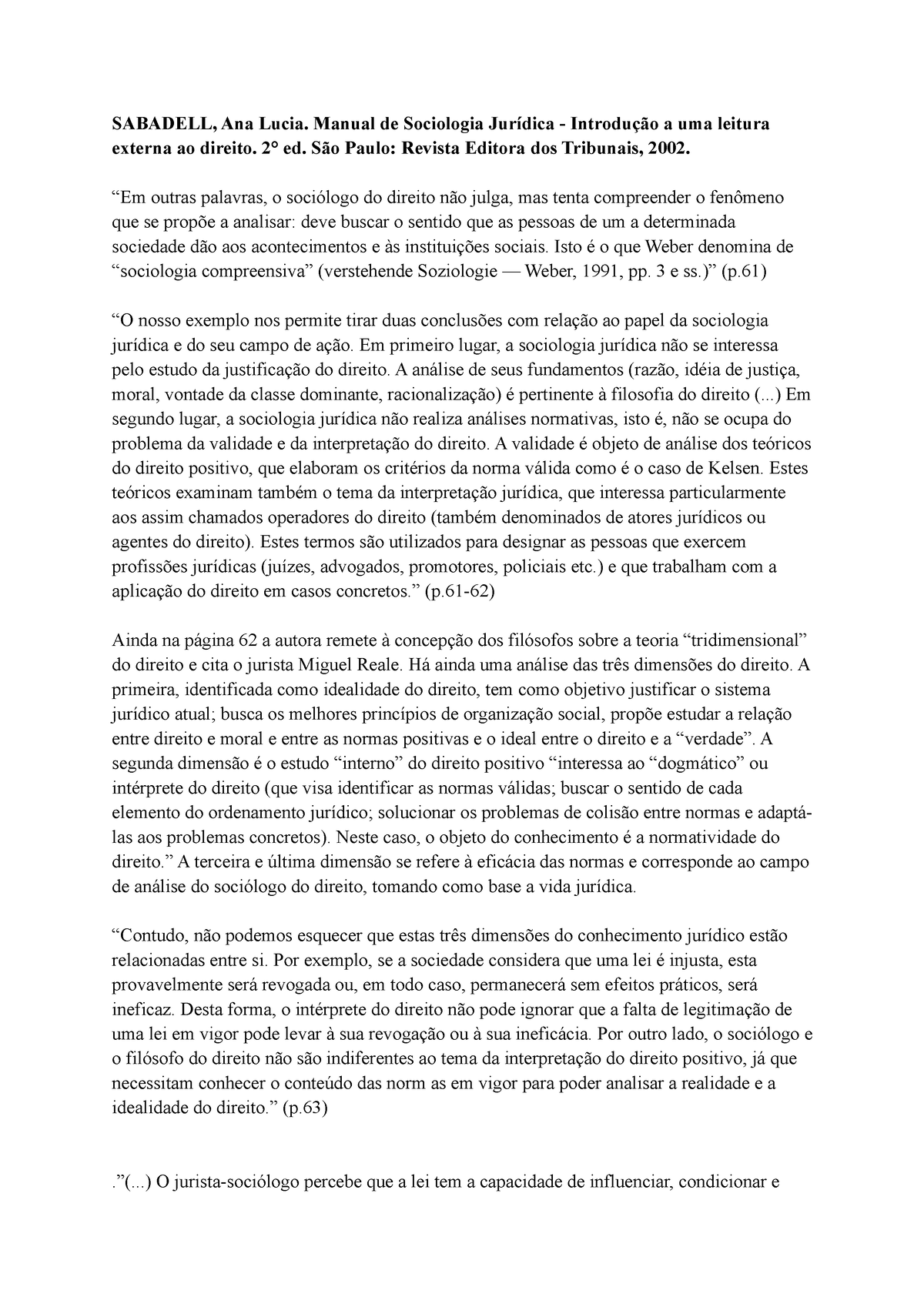 Fichamento Manual De Sociologia Jurídica Sabadell Ana Lucia Manual De Sociologia Jurídica 8301
