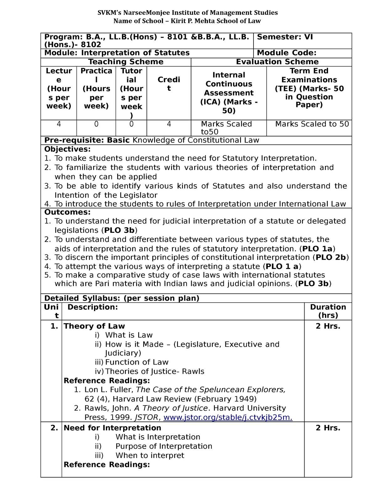 Interpretation Of Statutes - Program: B., LL.(Hons) – 8101 &B.B., LL ...