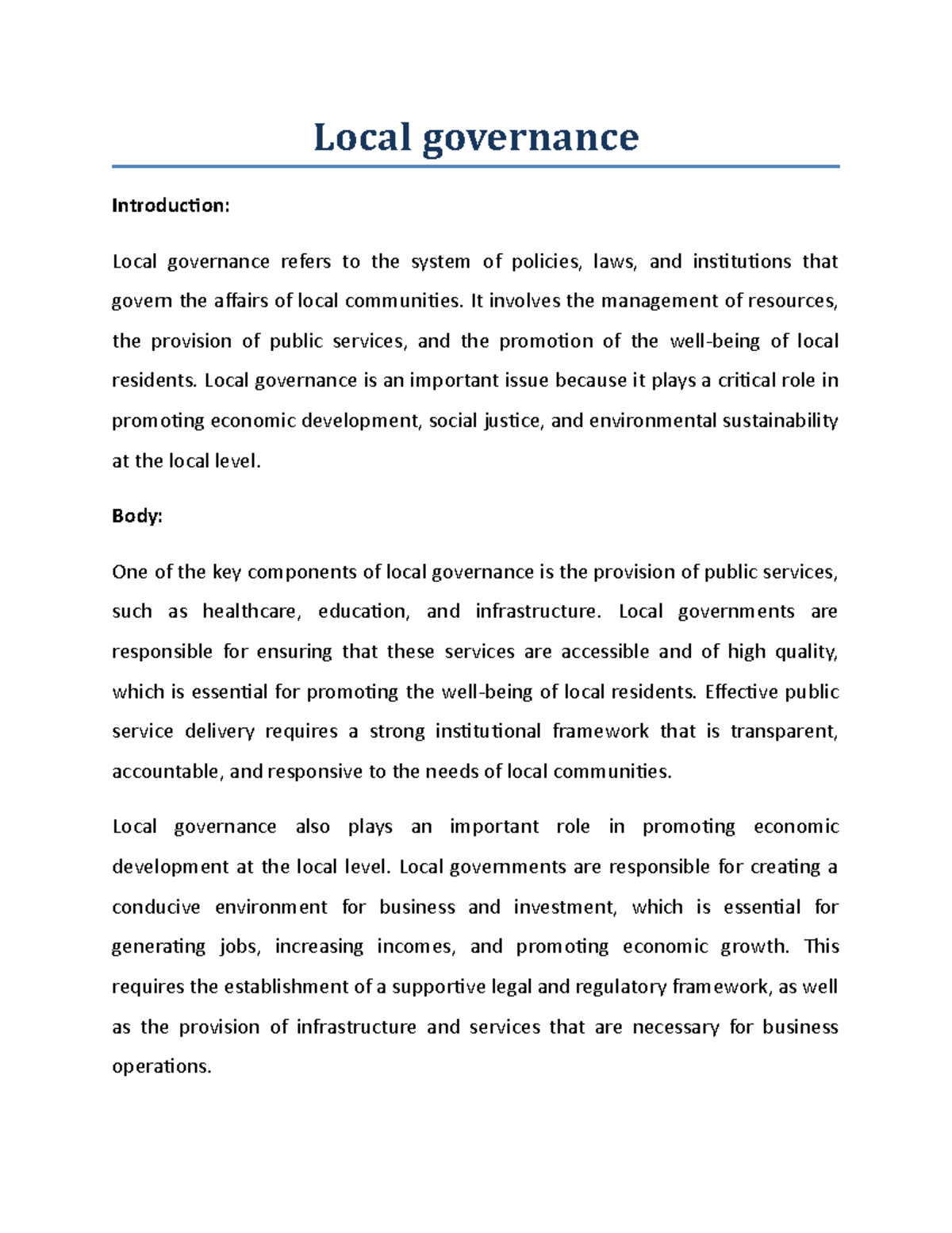 Local governance - Local governance Introduction: Local governance ...