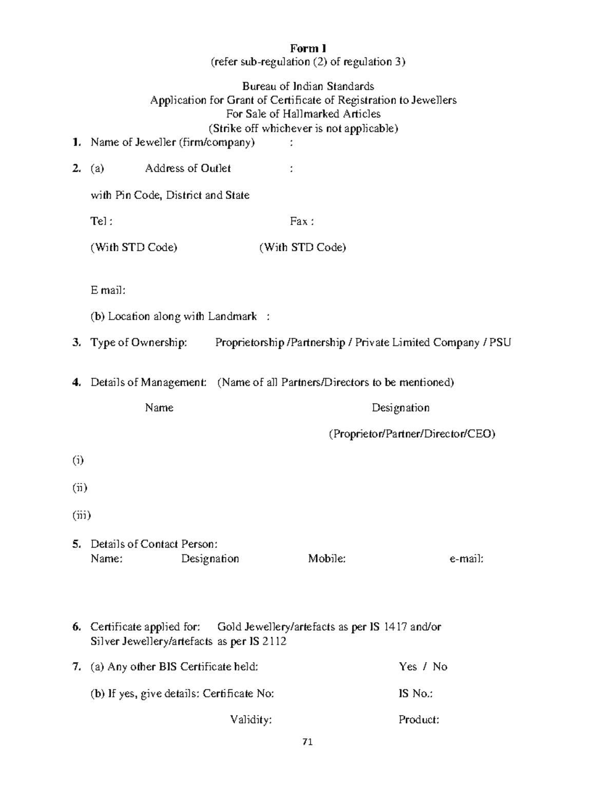 Form-one - 71 Form I (refer sub-regulation (2) of regulation 3) Bureau ...