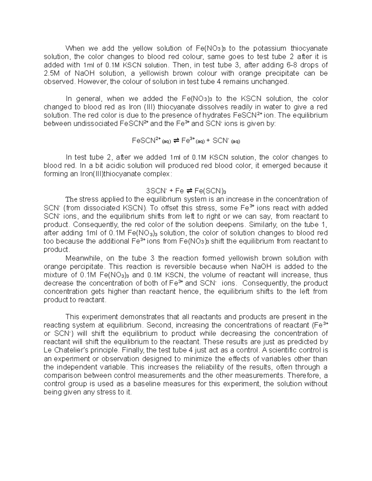 Chemistry Lab Report Chemical Equilibrium When we add the yellow