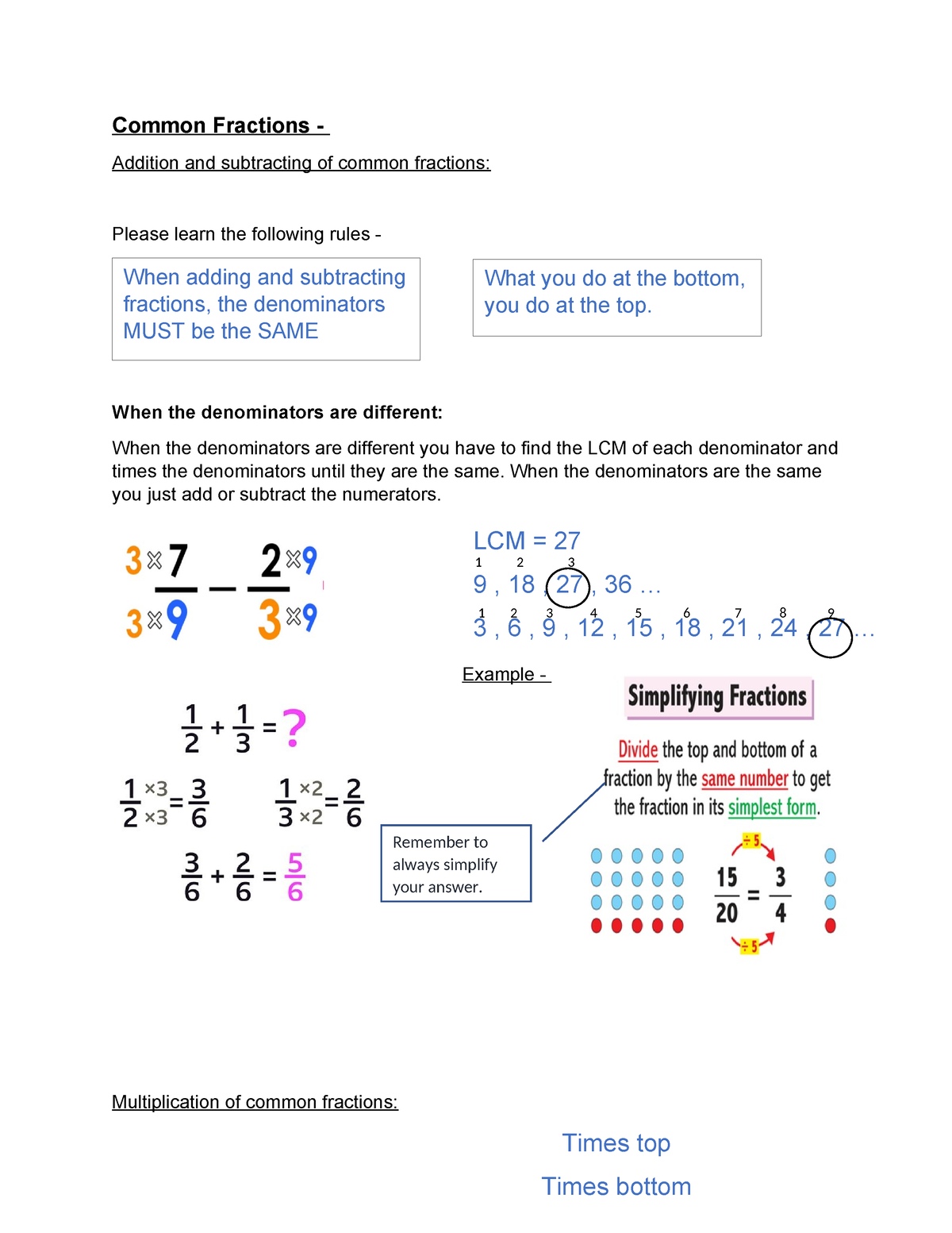 Intervention 4 - Common fractions - Common Fractions - Addition and ...