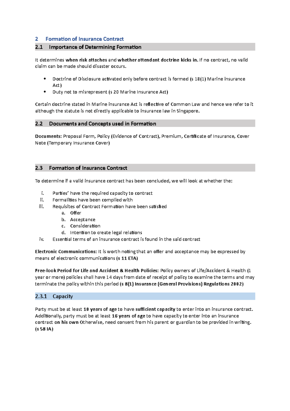 2. Formation of Insurance Contract - If no contract, no valid claim can ...