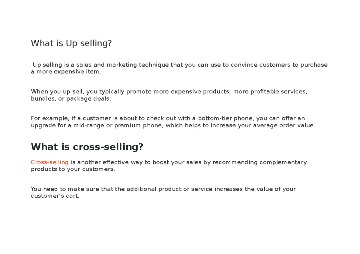Shyma (upselling and cross selling) - What is Up selling? Up selling is ...