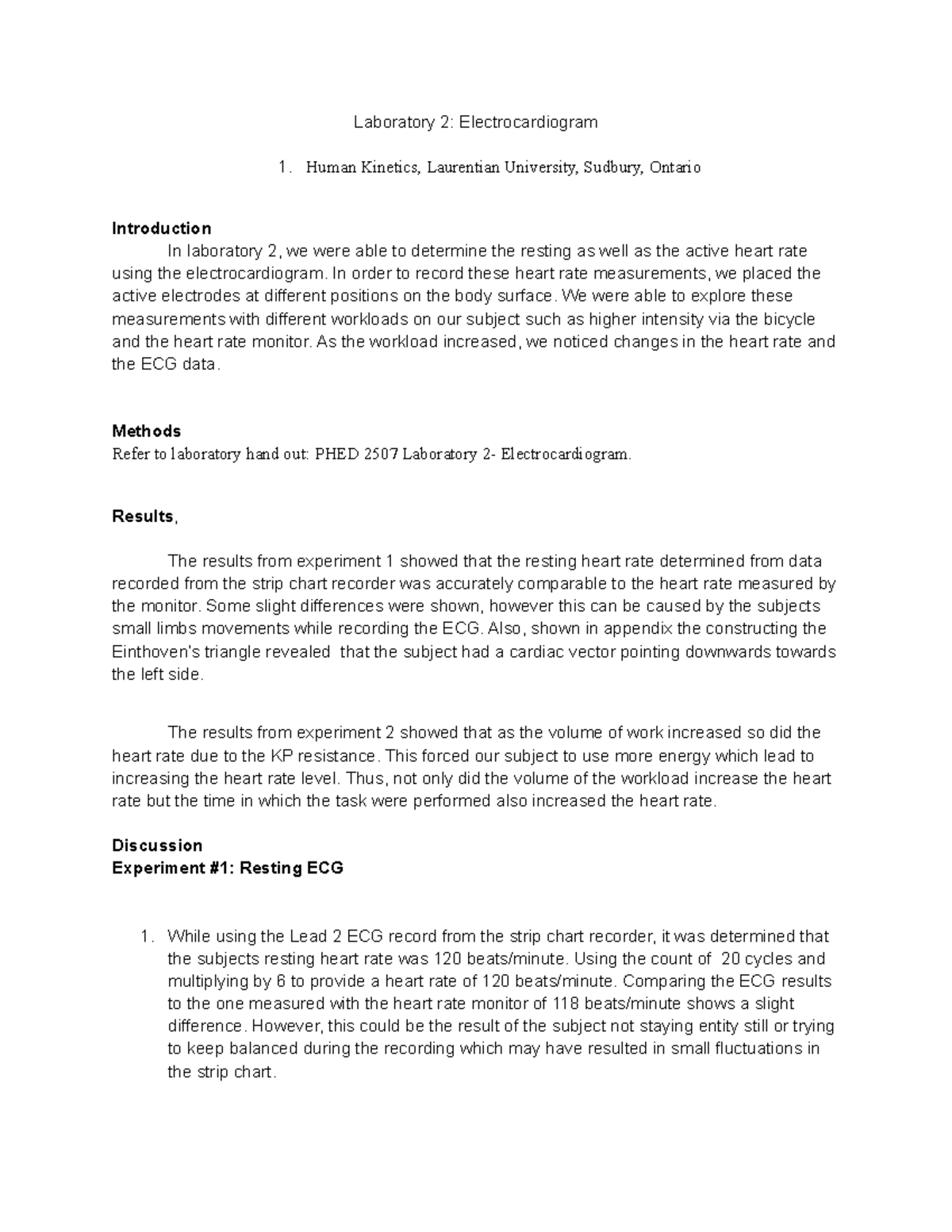 Phys lab 2 lab report Laboratory 2 Electrocardiogram Human