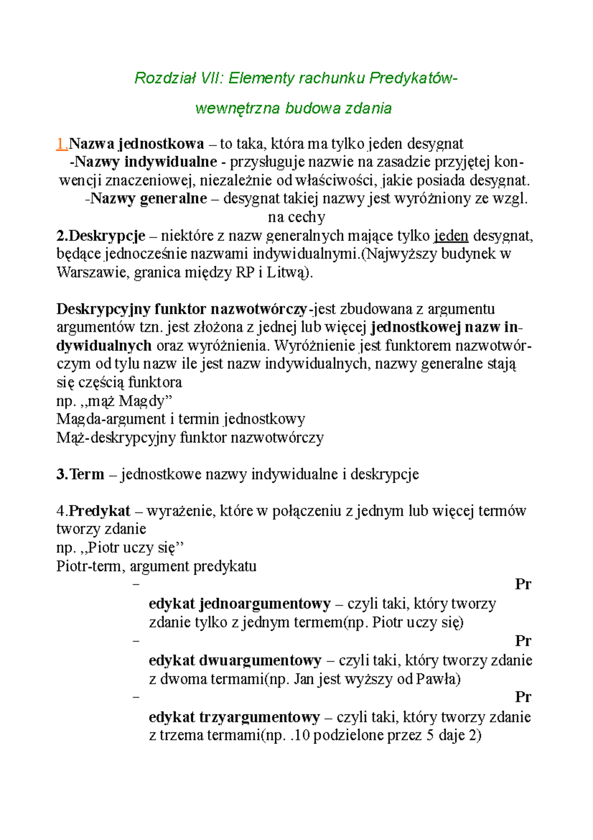 Rozdział VII: Elementy rachunku Predykatów- doc - Rozdział VII