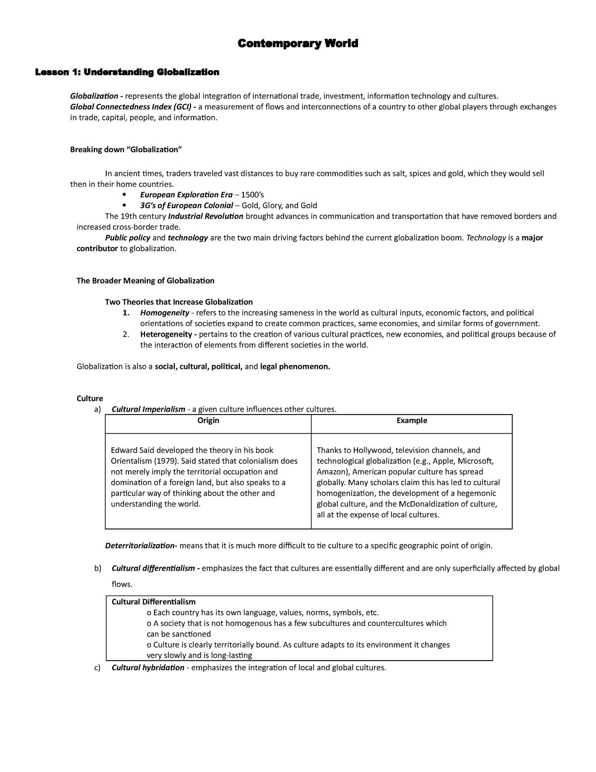 Contemporary World - Notes - Contemporary World Lesson 1: Understanding ...