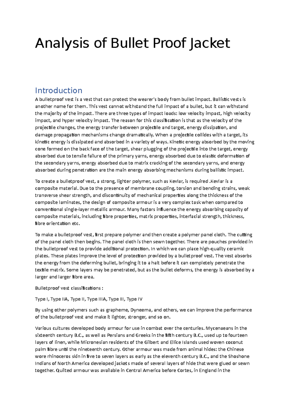 Analysis of Bullet Proof Jacket Analysis of Bullet Proof Jacket