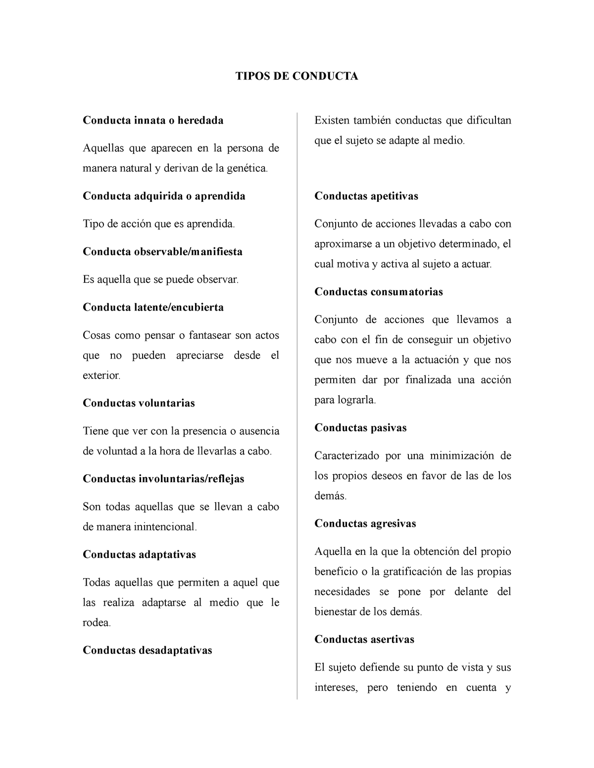 Tipos De Conducta Tipos De Conducta Conducta Innata O Heredada Aquellas Que Aparecen En La