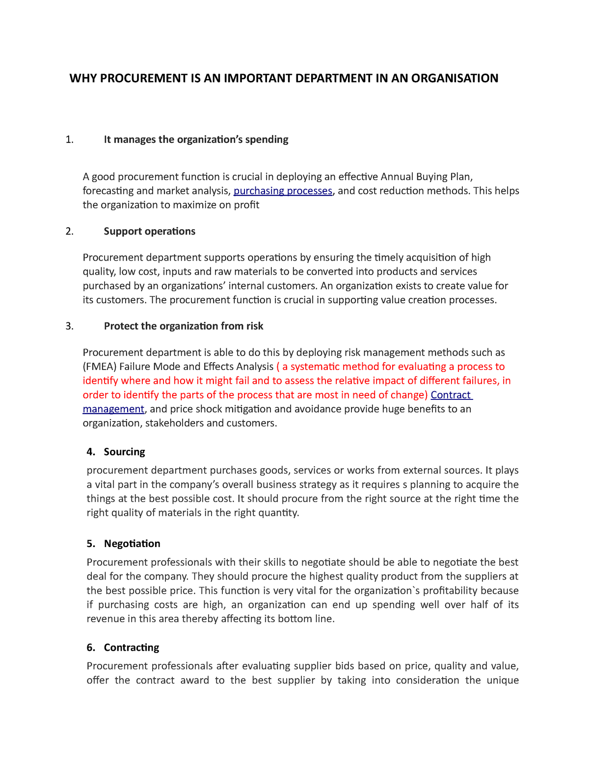 What are the roles of procurement in an organization