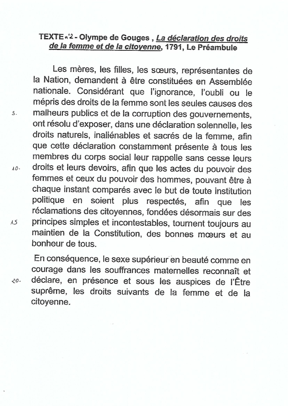 Texte 2 ODG préambule - fiche vierge a imprimer - TEXTEn2 Olympe de ...