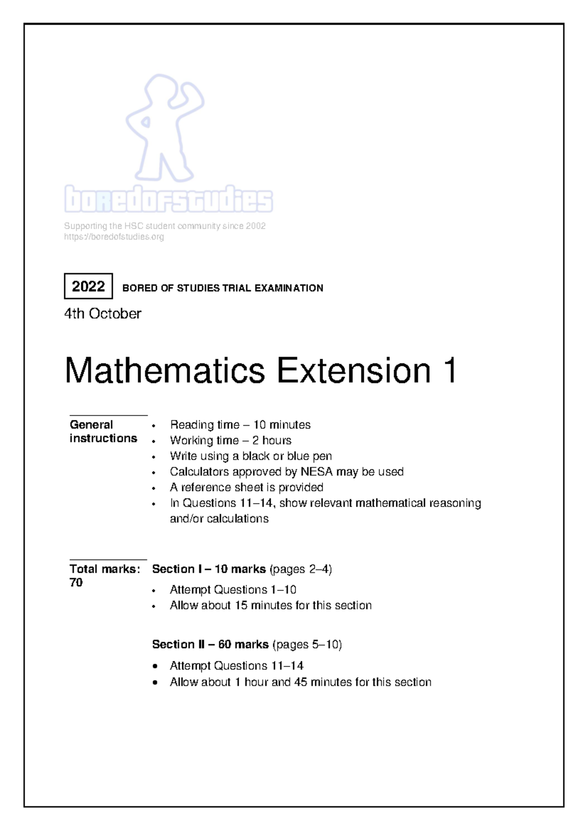 2022 Bo S Trials Mathematics Extension 1 - Supporting the HSC student ...