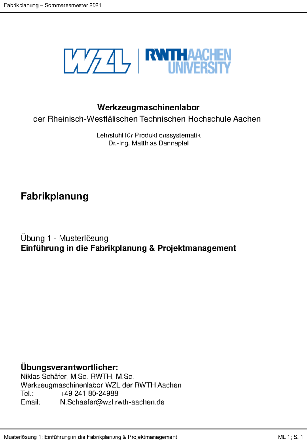 ML1 Einführung In Die Fabrikplanung Projektmanagement ...