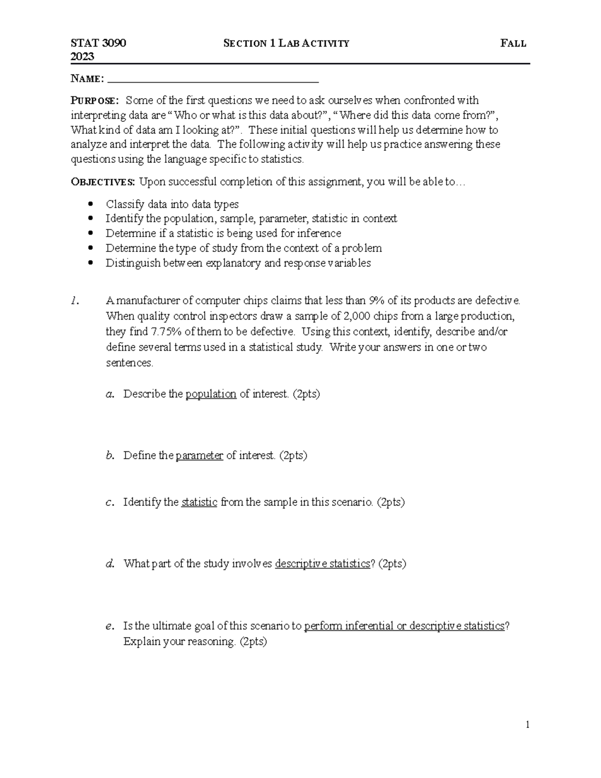 Section 1 Lab Activity - STAT 3090 SECTION 1 LAB ACTIVITY FALL 2023 ...